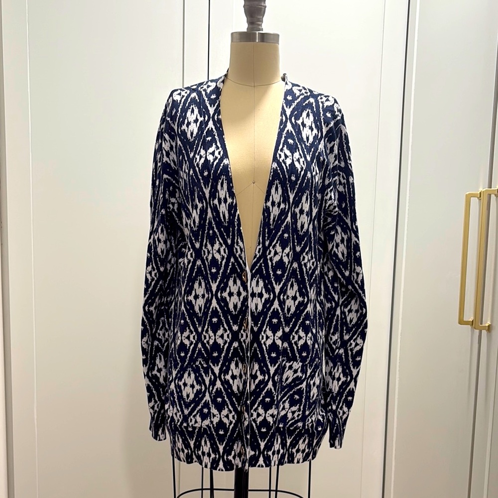 Navy and White Patterned Women's Sweater